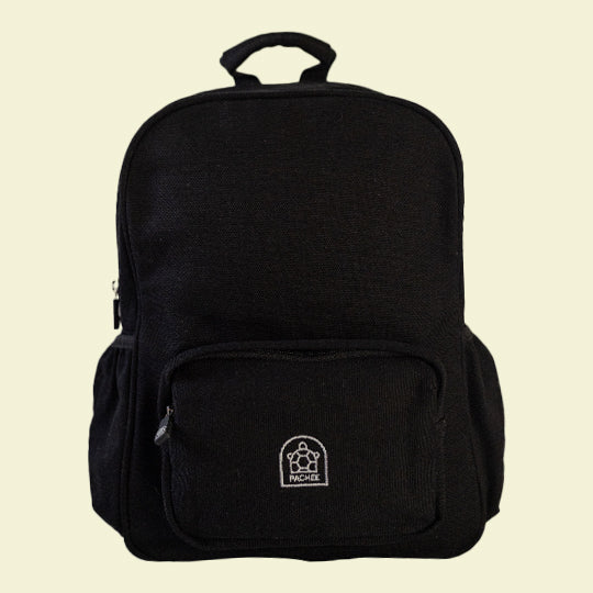 Black junior backpack with a sleek, modern design, perfect for school or travel, available at Pachee online store.