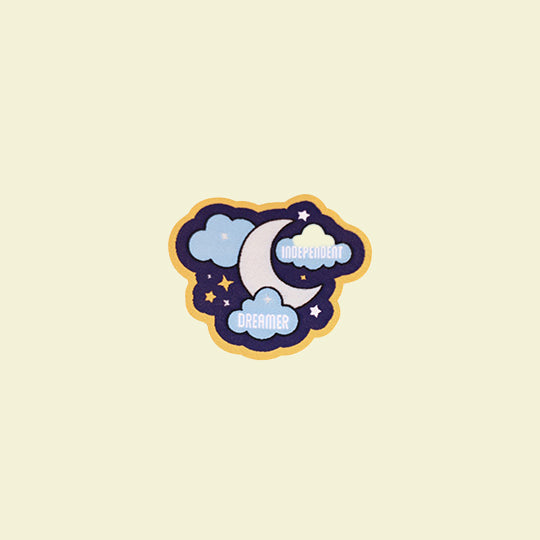 Independent Dreamer patch featuring a moon and clouds with the text 'Independent Dreamer' in a stylish design.