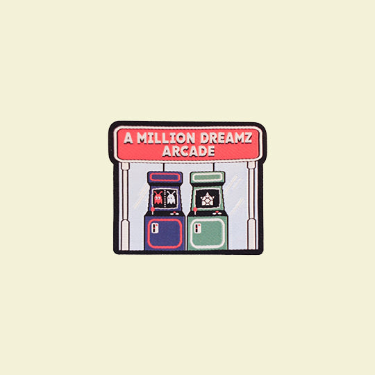 Arcade Patch featuring the phrase "A Million Dreamz Arcade" with vibrant colours and fun design elements.