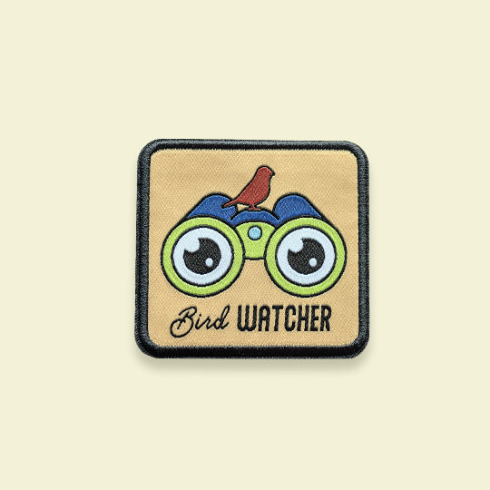 Bird Watcher patch featuring the phrase "Bird Watcher" with a detailed design, perfect for nature enthusiasts.
