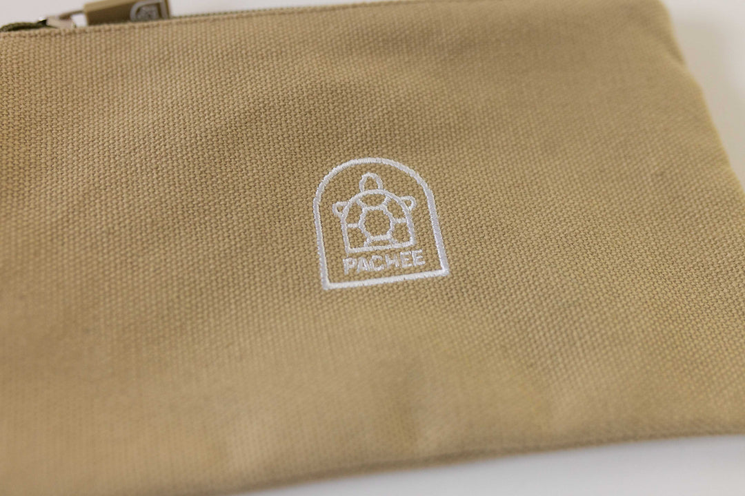 Neutral-coloured canvas pouches made from quality materials, available at Pachee's online store in the UK.