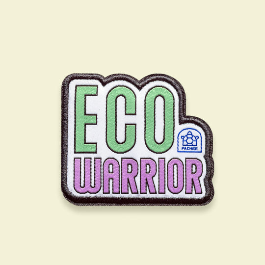 Eco Warrior Patch in bold letters, symbolising environmental awareness and sustainability.