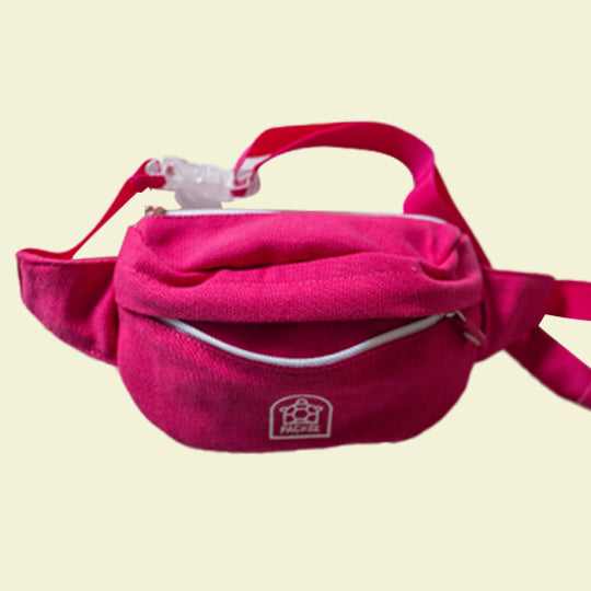 Kids' cross-body pink bum bag with front zip, adjustable shoulder strap, and a stylish design for everyday use.