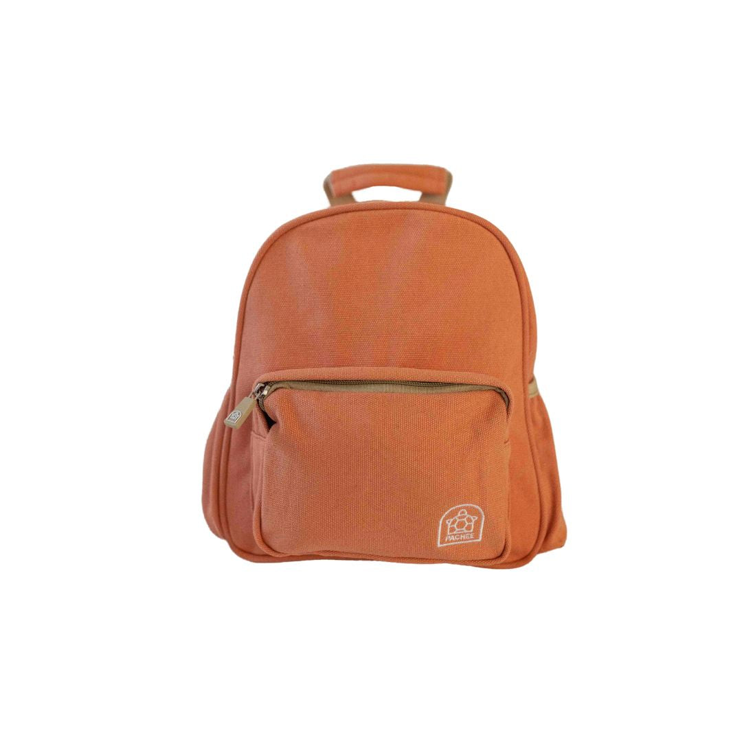 Kids mini backpacks in vibrant orange color, perfect for school or play, available at Pachee online store.