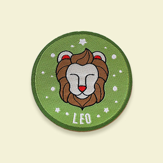 The Zodiac Leo patch featuring the lion symbol and name is displayed on the patch.