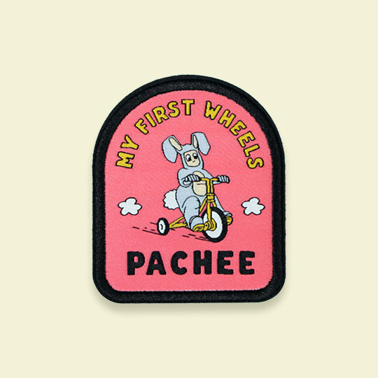 My First Wheels Patch with Pachee printed boldly, designed for young children’s clothing or accessories.
