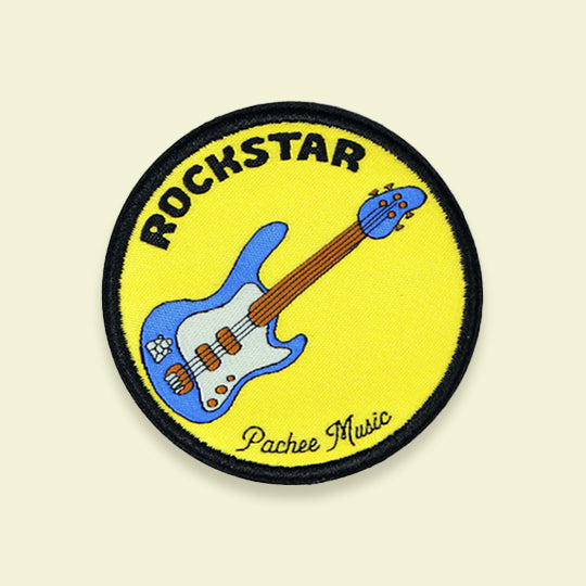 Rockstar patch featuring the word "Rockstar" and a guitar, with the Pachee Music displayed in bold design.