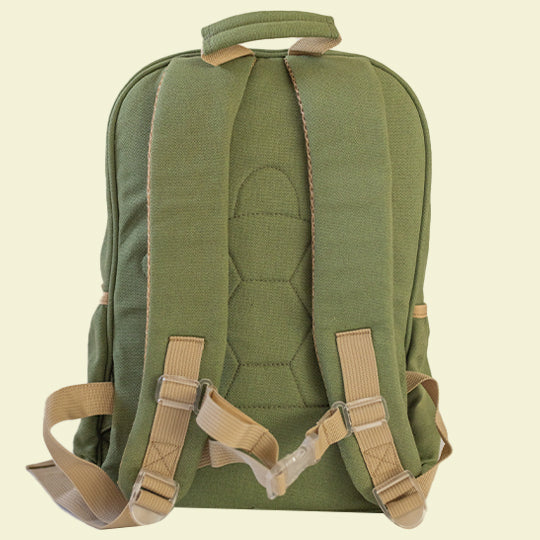 Sage green kids backpack with comfortable and adjustable shoulder and waist straps, available at Pachee's online store.