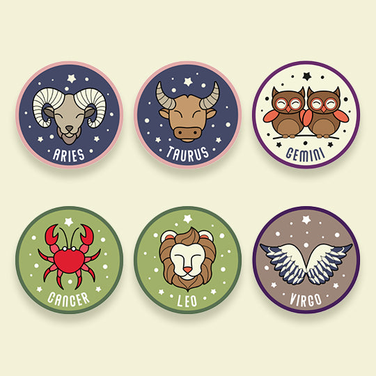 Zodiac Patches Aries, Tarus, Gemini, Cancer, Leo, Virgo available at Pachee UK