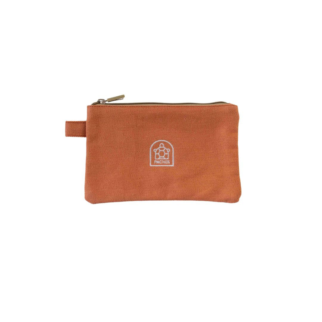 Canvas orange pouches featuring the Pachee logo, displayed prominently for sale on the Pachee online store in the UK.